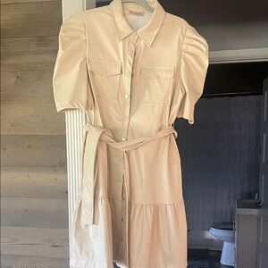 Women's Cream Puff-Sleeve Shirt Dress with Belt